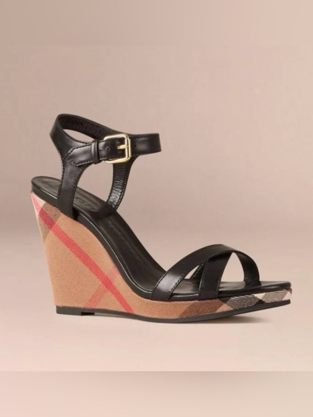 AUTHENTIC Burberry Rastrickson Check
Wedge Sandal, Black size 40.5